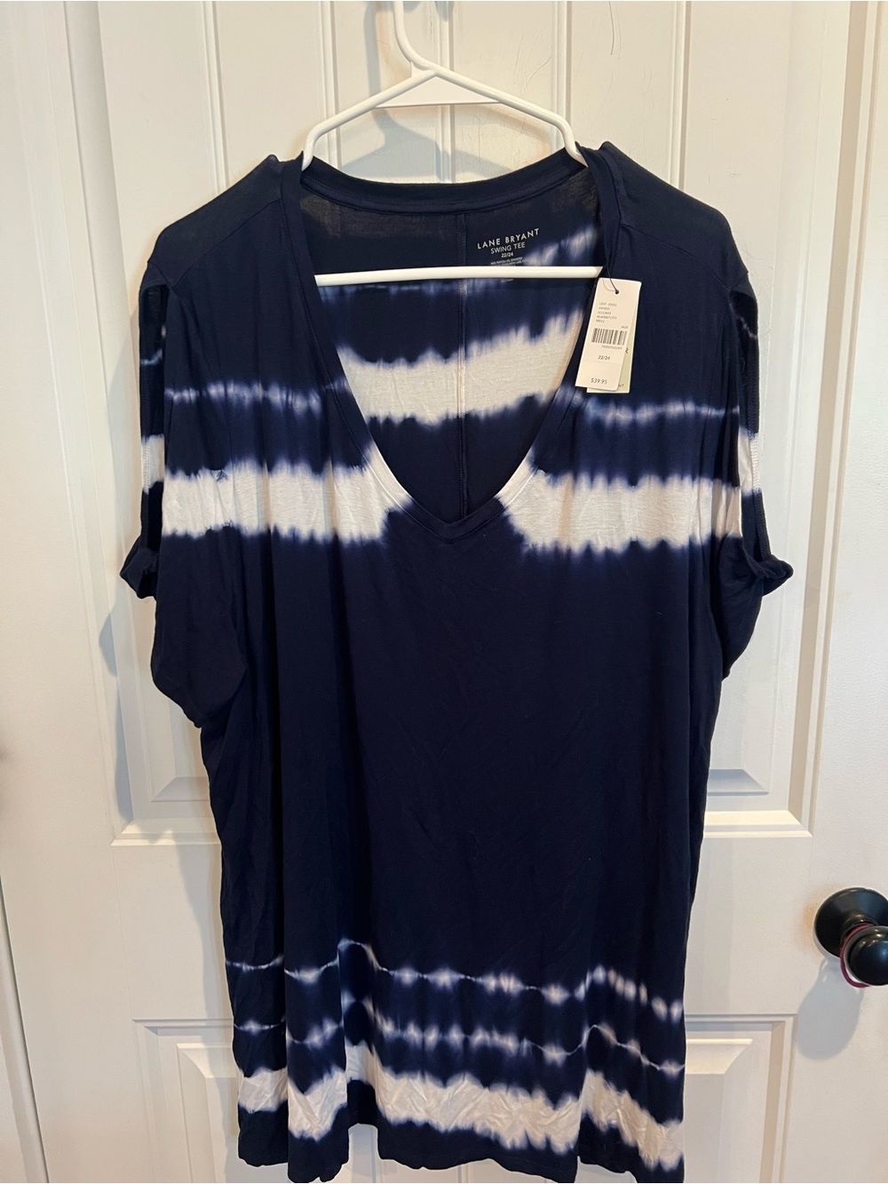 Lane Bryant Navy & White Tie-Dye V-Neck Swing Tee 22/24 NWT